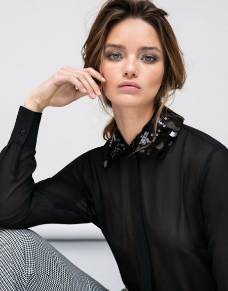 Women's Shirt with paillettes embroidered collar lifestyle