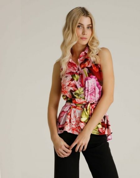Cold shoulder floral πουκάμισο NaraCamicie T7118-DO9293