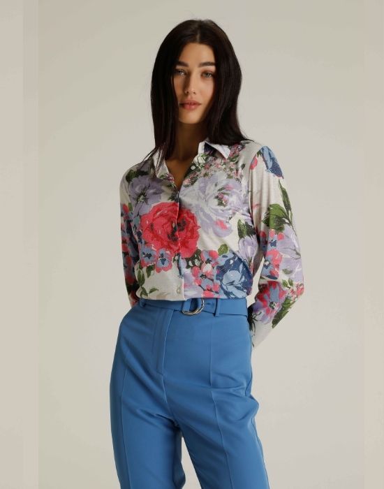 Lurex floral γυναικείο πουκάμισο NaraCamicie T7100-FO9250