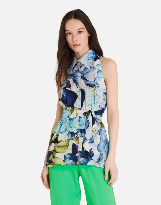 Cold shoulder floral πουκάμισο NaraCamicie T7118-DO9293