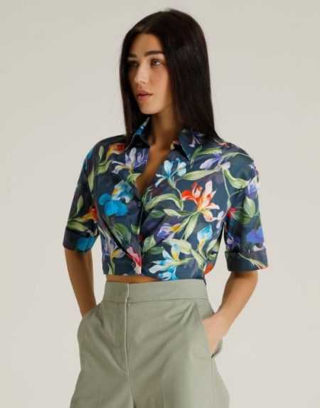 Floral cropped πουκάμισο NaraCamicie T7090-FO9259