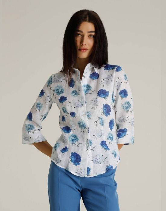 Floral print λινό πουκάμισο NaraCamicie T7087-FO9256