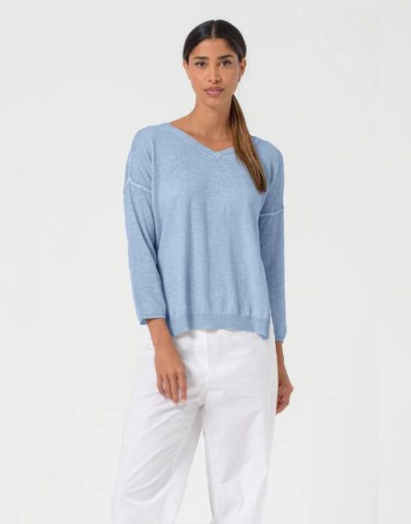 V neck cotton sweater Ploumanach Capri Knit