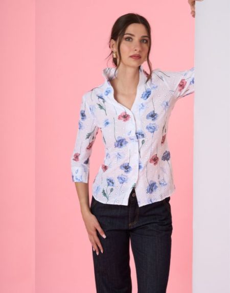 Floral print broderie anglaise shirt Exenne W075 E1316