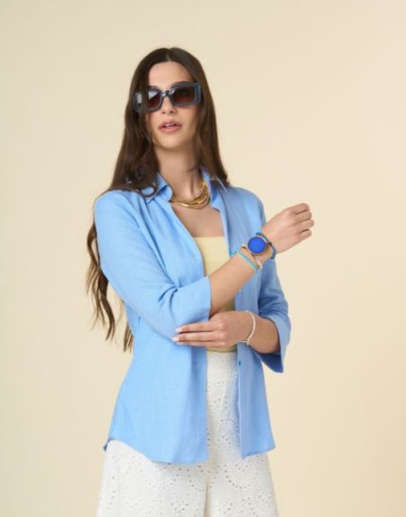 3/4 sleeve pure linen shirt Exenne W070p-E1364
